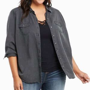 Torrid Tencel Camp Shirt Button Down Grey 2X